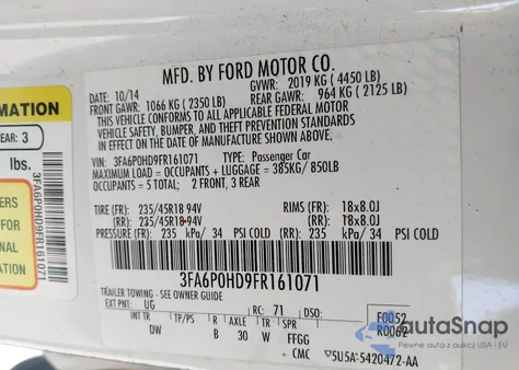 2015 Ford Fusion Se from USA, damaged, VIN 3FA6P0HD9FR161071